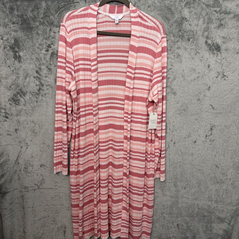 time and tru 3XL cardigan Maxi Kimono  Pink white New open front